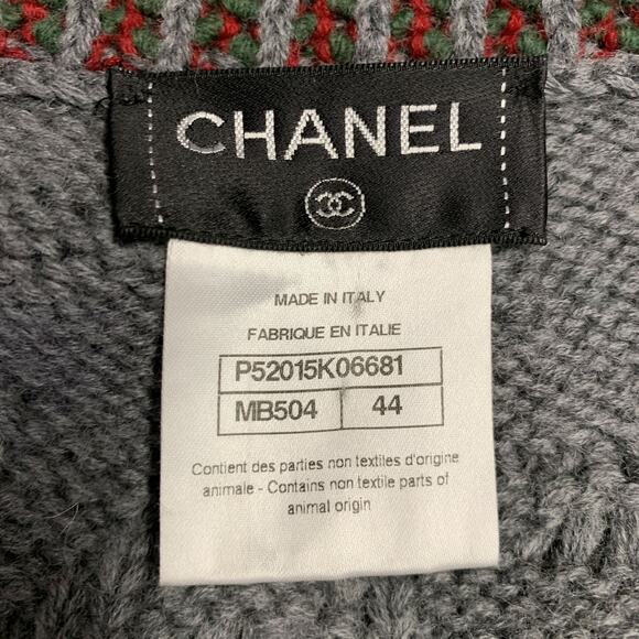 Size 12 Grey Multi Color Wool Cable Knit Bobble Leather Trim Jacket - Picture 9 of 11